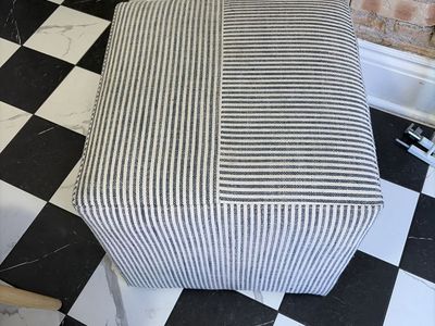 Stripe Upholstered Ottoman/Footrest - Black & White, Compact Design