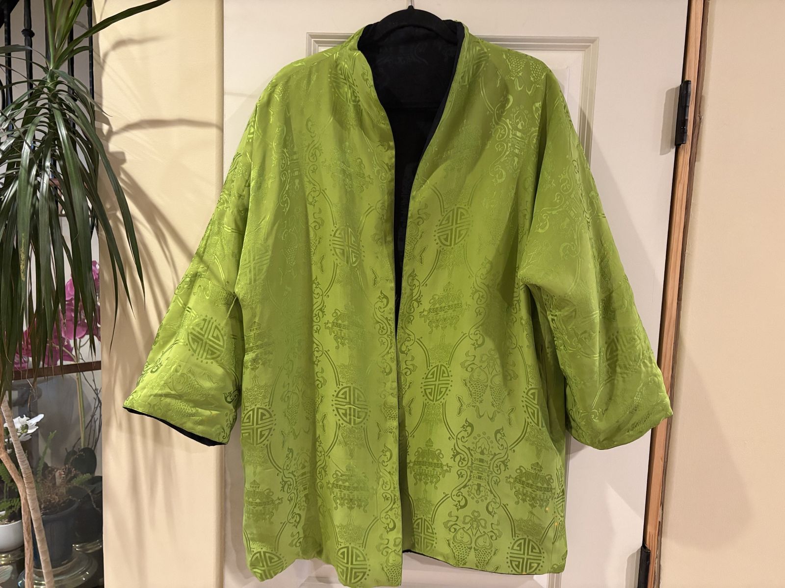 Vintage Open Front Green Kimono Style Jacket