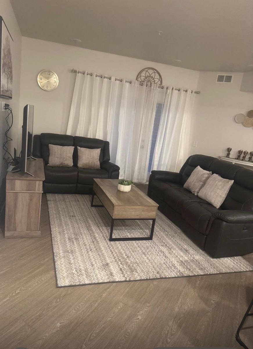 Brown leather couches