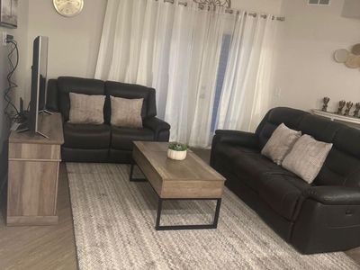 Brown leather couches
