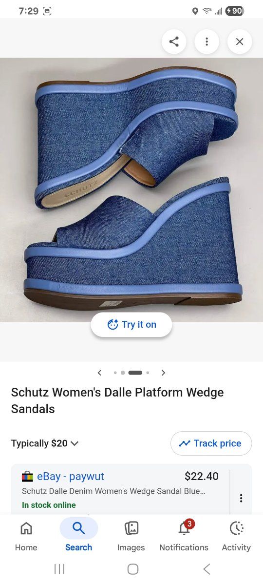 Schutz Women's Dalle Denim Platform Wedge Sandals Blue Size 7.5