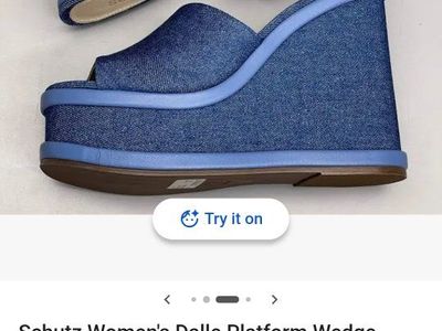 Schutz Women's Dalle Denim Platform Wedge Sandals Blue Size 7.5