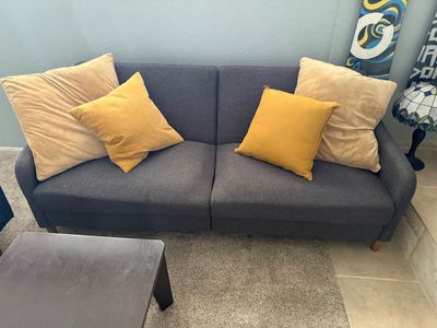 Large Gray Sofa and Twin Bed - OBO