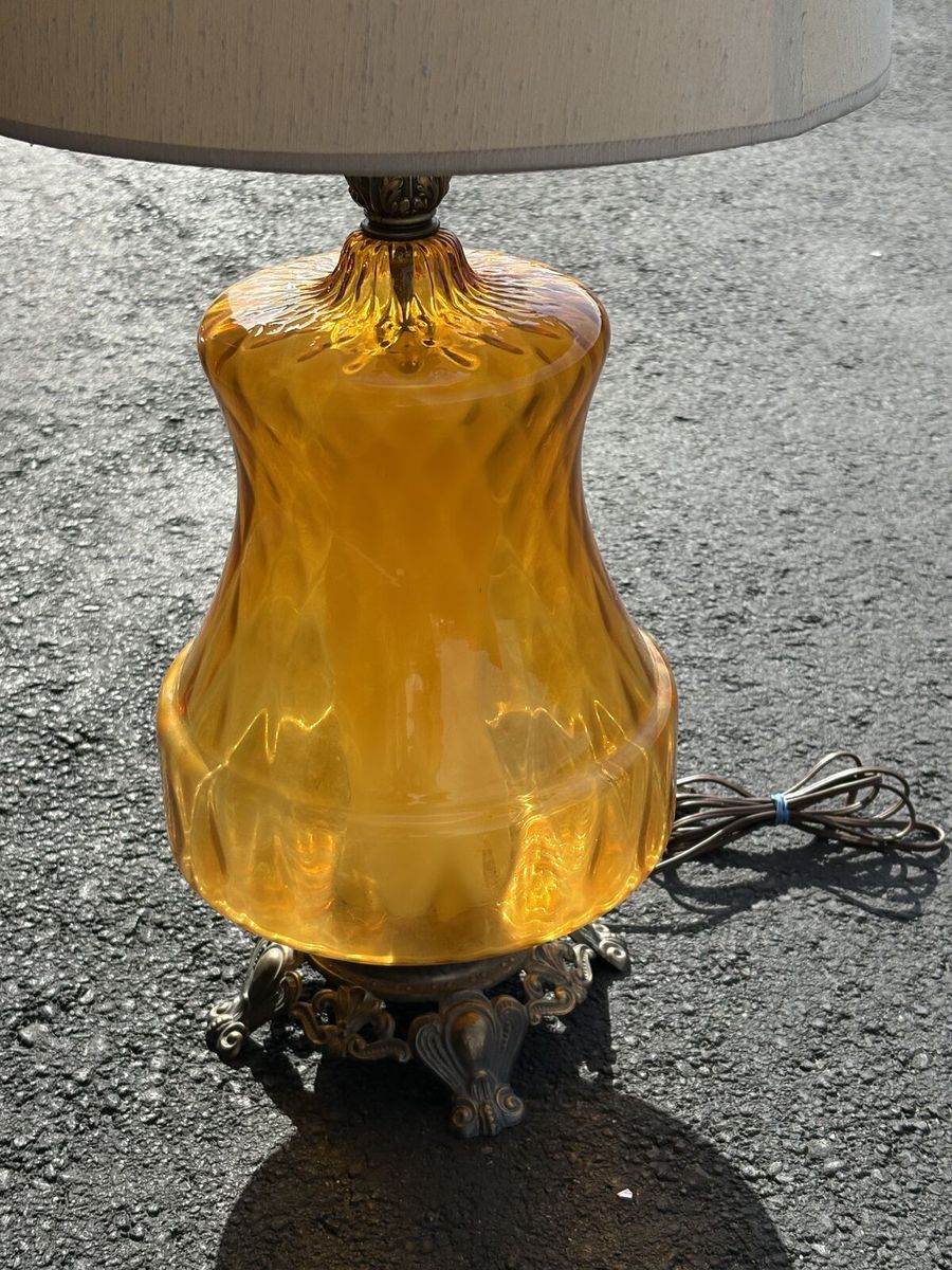 Beautiful Vintage mid century glass lamps. Amber, red.  Retro Hollywood regency MCM EF EF