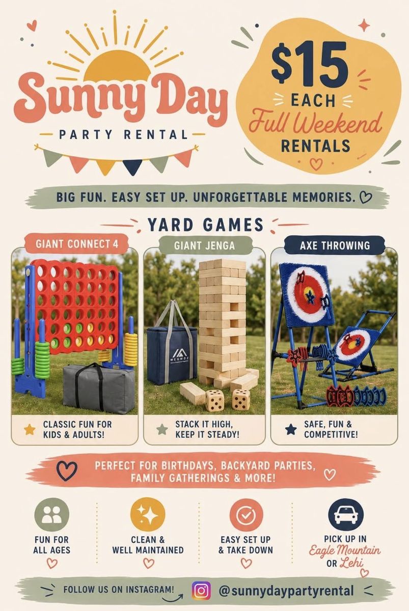 Yard game rentals! Giant connect 4, Jenga, Axe throwing, & more!