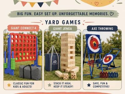 Yard game rentals! Giant connect 4, Jenga, Axe throwing, & more!