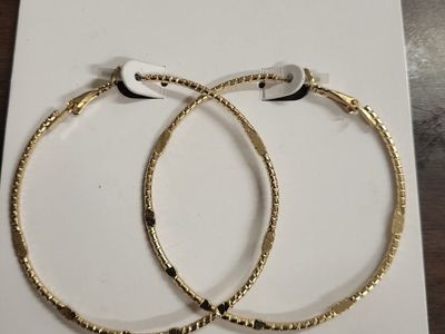 Hypoallergenic Gold Tone Textured Hoop Earrings - New