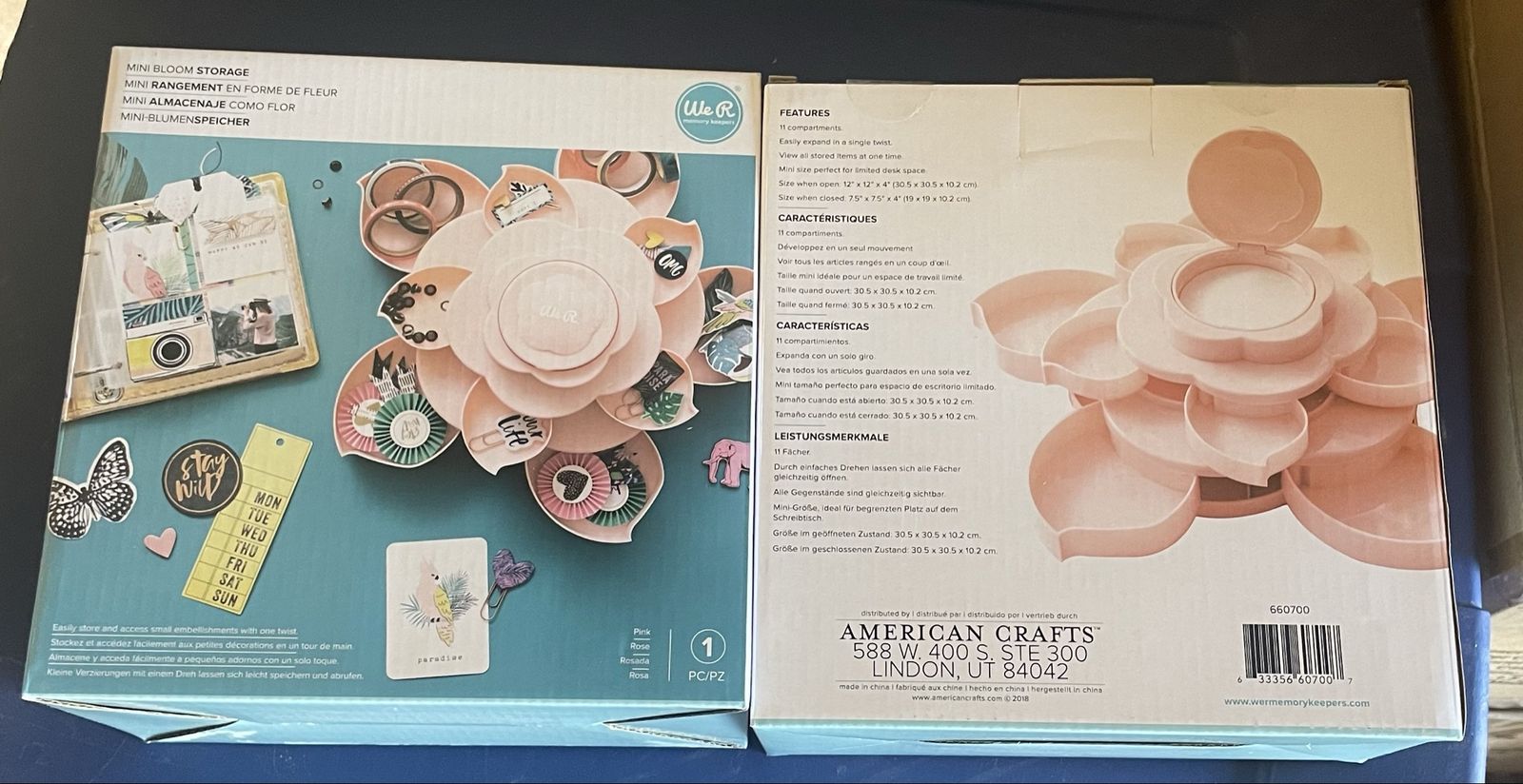New!We R Memory Keepers Mini Bloom Storage in Pink - Rotating Craft Organizer for Small Embellishments