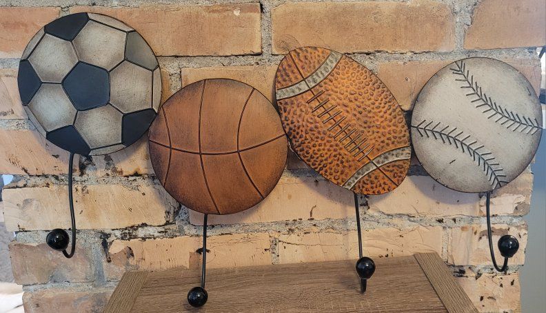 Sports Wall Plaque with 4 Hooks All Metal 24" Long