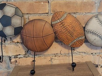 Sports Wall Plaque with 4 Hooks All Metal 24" Long