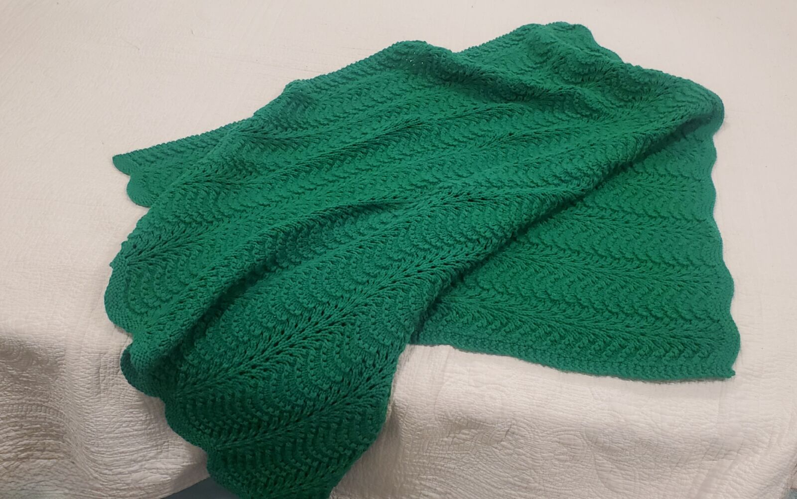 Handmade Crocheted Green Afghan Throw St. Patrick's Day Decoration Accent Decor Holidays