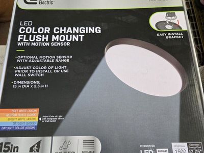 Commercial Electric 15in Matte Black LED Color Changing Flush Mount Light with Motion Sensor