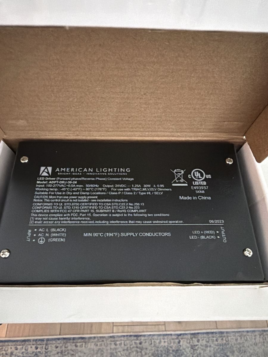 American Lighting ADPT-DRJ-30-24 LED Driver 30W 24VDC Constant Voltage