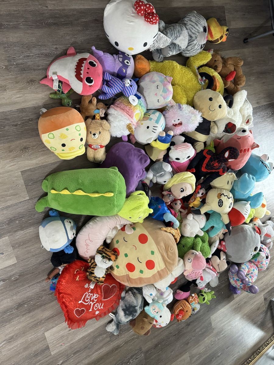 Large Lot of Assorted Plush Stuffed Animals - Disney, Sanrio, Squishmallows & More!