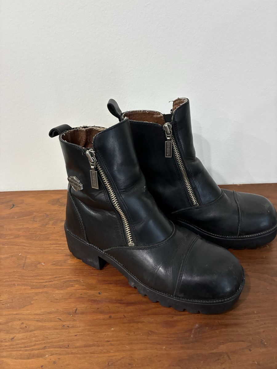 Vintage Harley-Davidson Black Leather Front Zipper Motorcycle Boots Women's 7.5