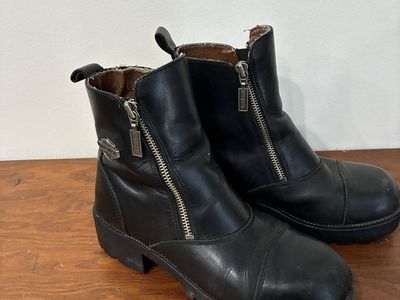 Vintage Harley-Davidson Black Leather Front Zipper Motorcycle Boots Women's 7.5