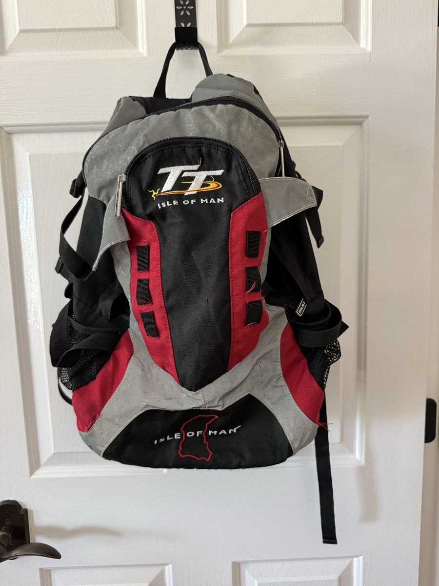 Isle of Man TT motorcycle racing backpack 18” long does have some wear as shown.