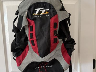 Isle of Man TT motorcycle racing backpack 18” long does have some wear as shown.