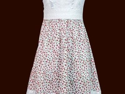 White & Red Cherry Print Strapless Dress - New