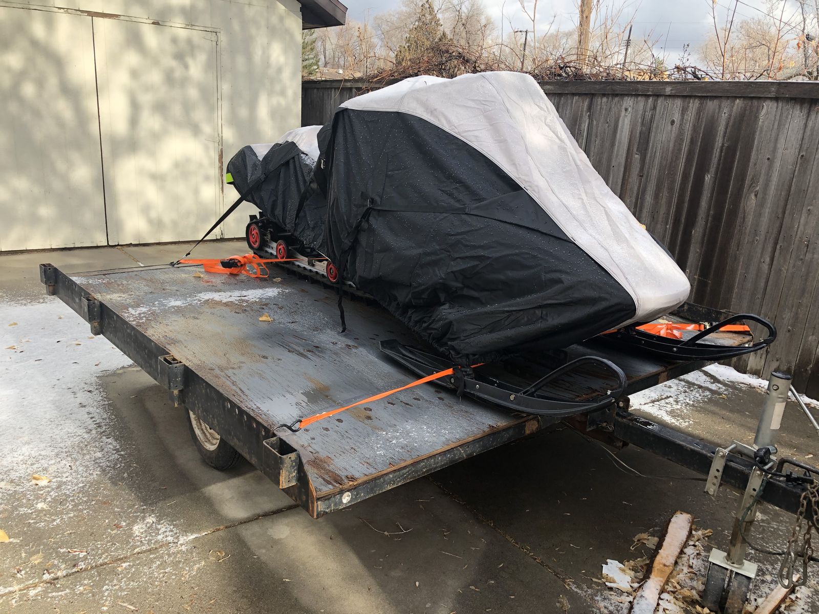 2001 Polaris 800 RMK Snowmobile + Tilt trailer + Cargo sled frame (package deal)