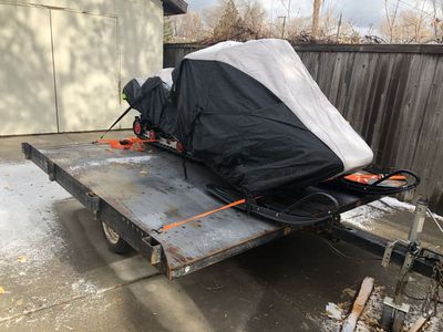 2001 Polaris 800 RMK Snowmobile + Tilt trailer + Cargo sled frame (package deal)