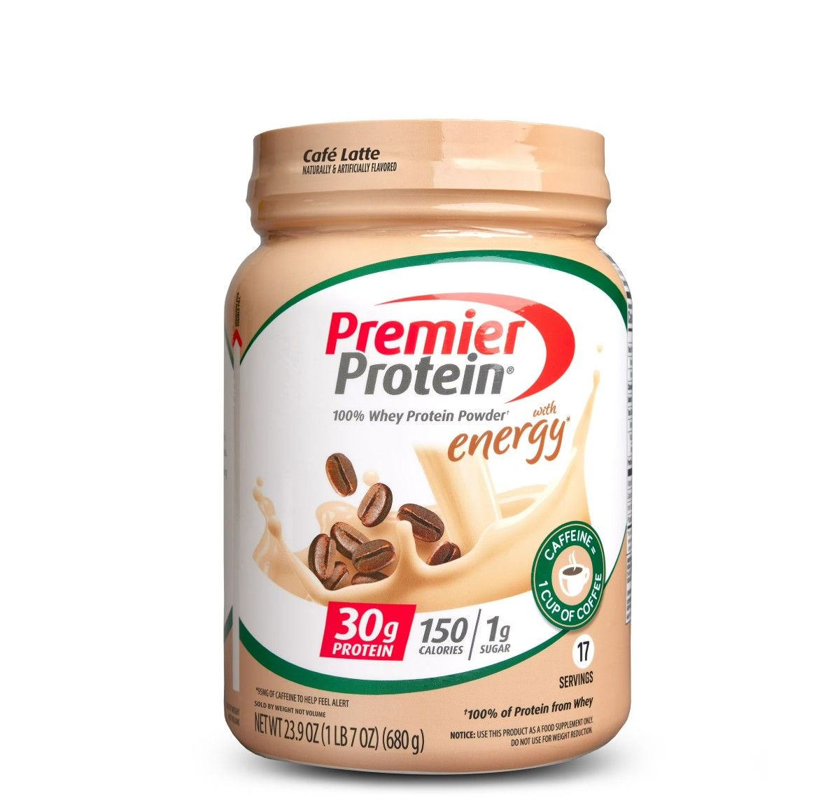 Premier Protein 100% Whey Protein Powder, Café Latte, 30g Protein, 23.9 oz, 1.5lb