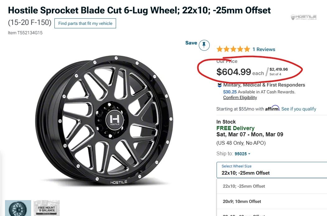 Set of 4 Hostile  22x10 wheels 6x135