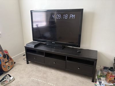 TV, small tv stand and table