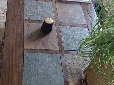 Wooden Coffee &Side Tables with Slate Tile Top and Storage Shelf