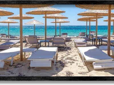 OVERSIZED 13" x 30" - HIGH QUALITY Stupell Industries Bamboo Beach Umbrellas Framed Giclee Art by Silver