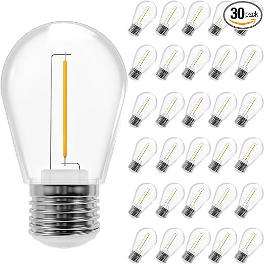 30pcs S14 1W Outdoor String Lights Bulbs LED Shatterproof 2700K Soft White E26