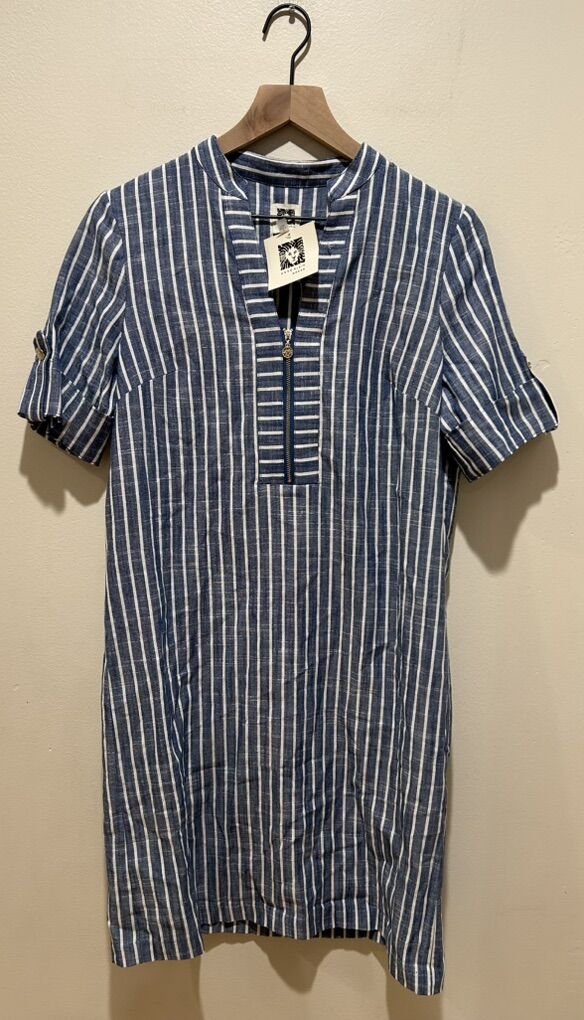 NWT Anne Klein Blue White Striped Midi Dress