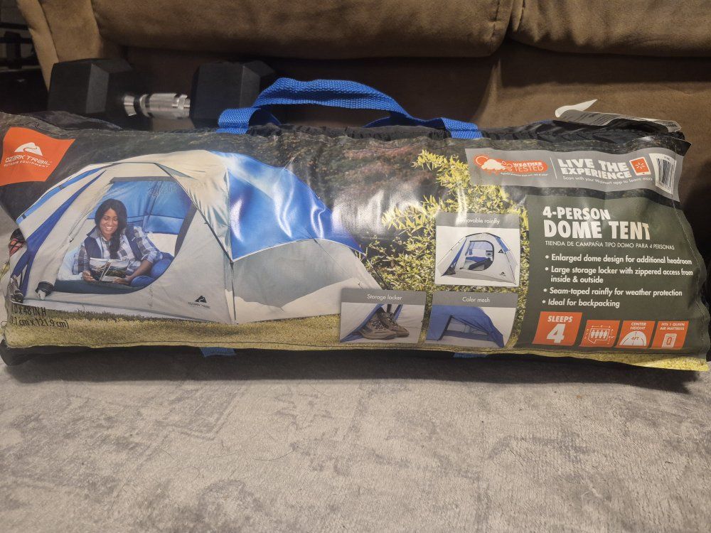 Ozark Trail 4-Person Clip & Camp Dome Tent - blue, Enlarged Dome Design, Storage Locker