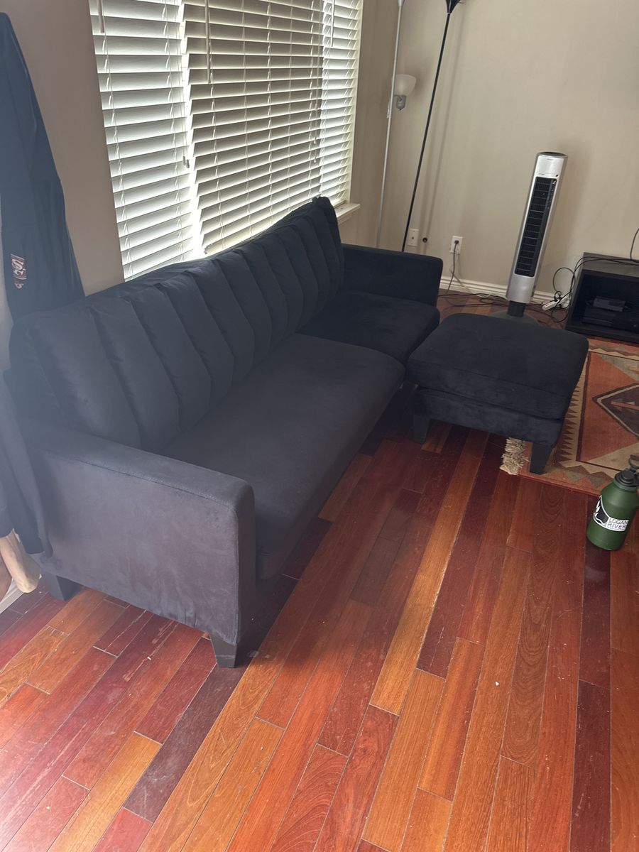Suede Black Couch with Ottoman