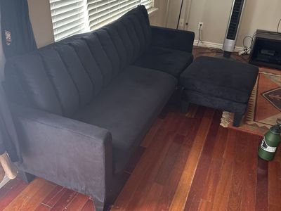 Suede Black Couch with Ottoman