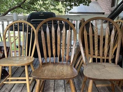 Wood Windsor Style Spindle Back Dining Chairs - Set of 7 Rustic Oak Finish