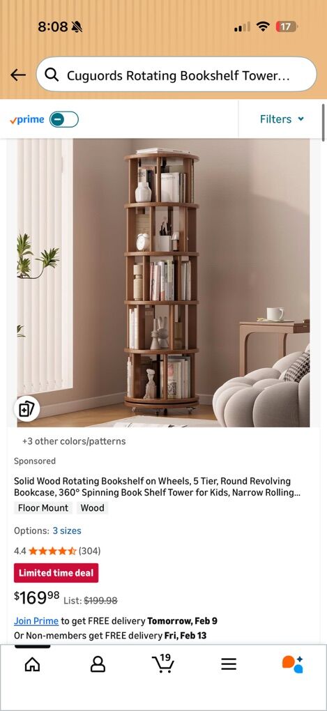 Cuguords Rotating Bookshelf 5 Tier