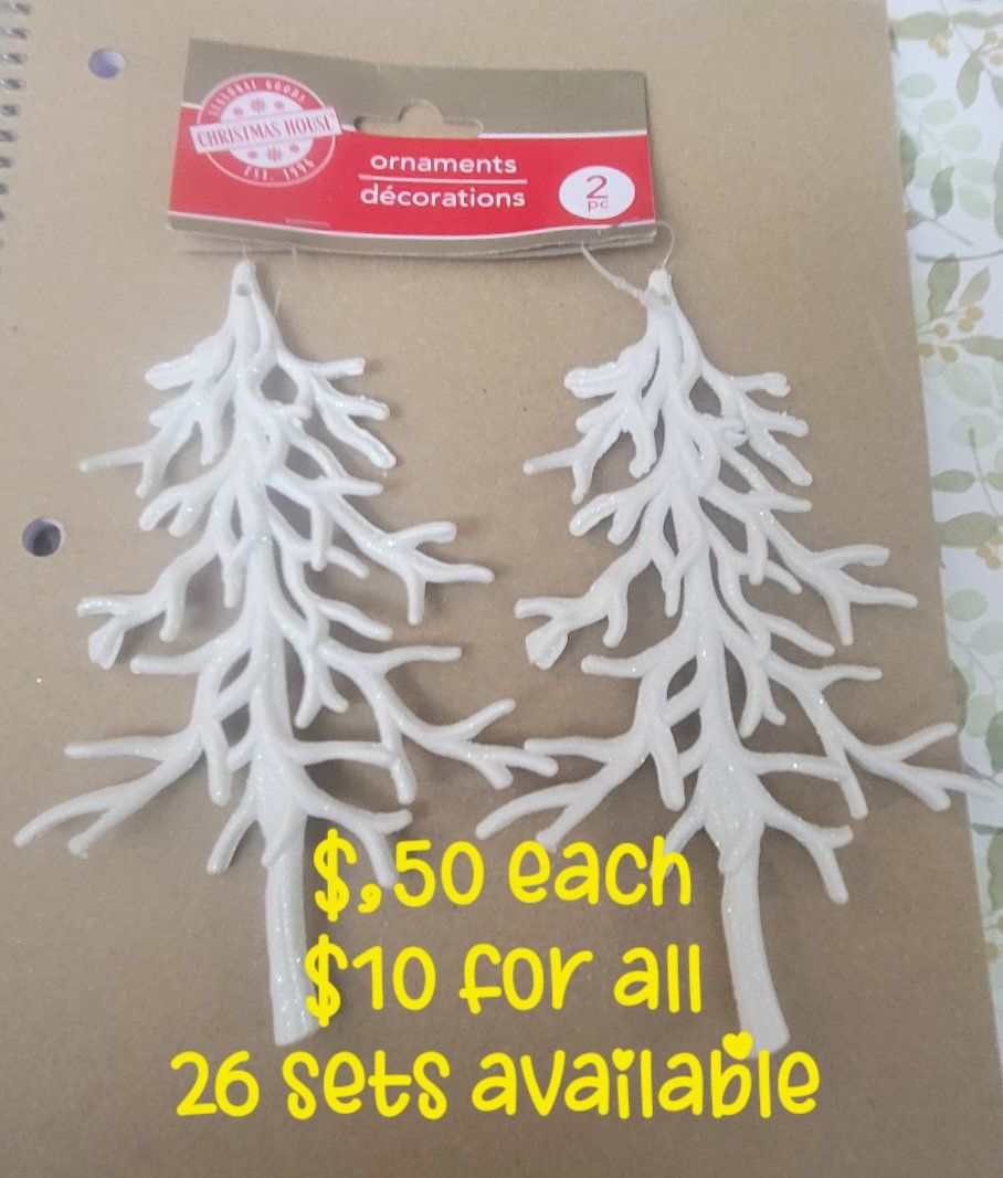 Christmas House White Glitter Tree Ornaments