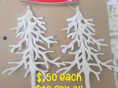 Christmas House White Glitter Tree Ornaments