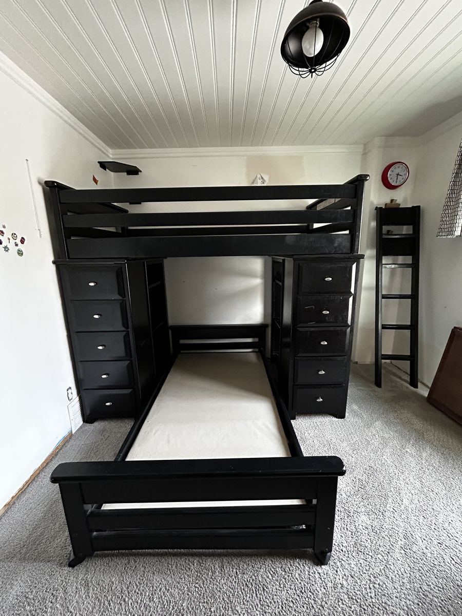 Solid Wood Twin Loft Bed w/ Storage + Trundle