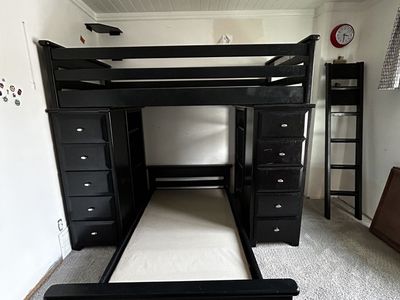 Solid Wood Twin Loft Bed w/ Storage + Trundle