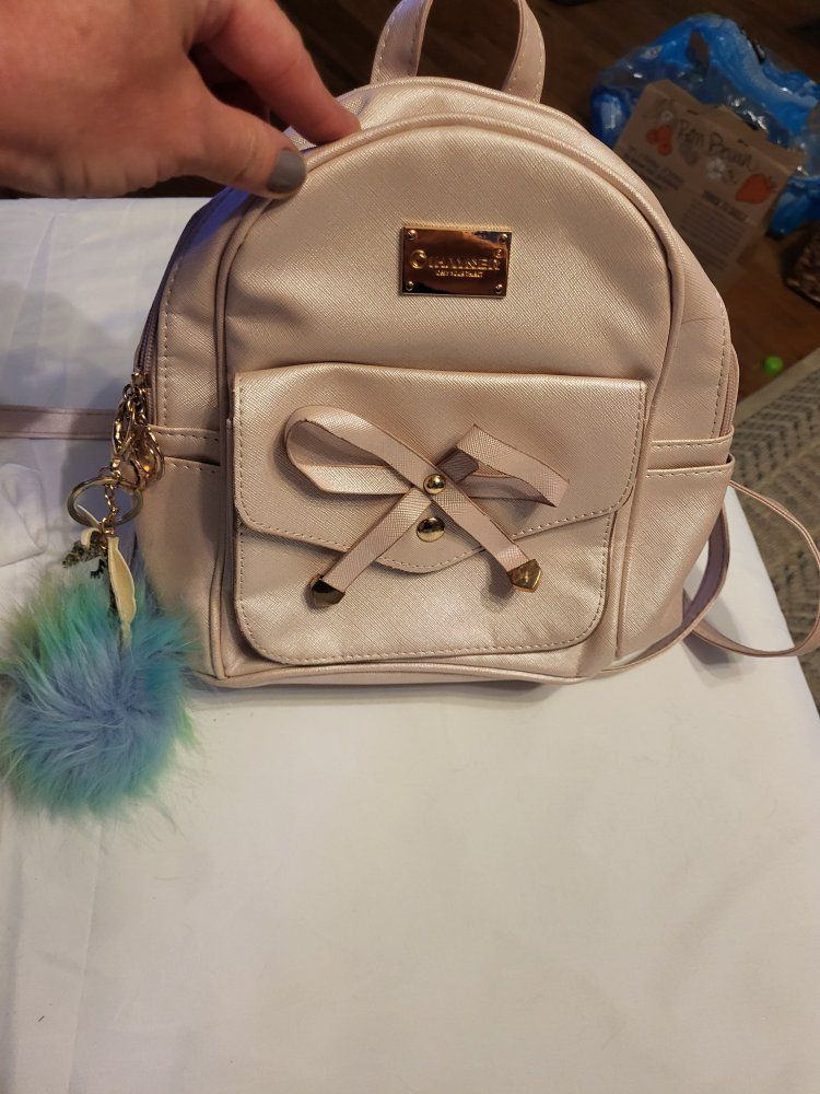 C.H.A.M.P.I.O.N.S. Light Pink Mini Backpack with Bow & Pom Pom Keychain - Women's/Girls'