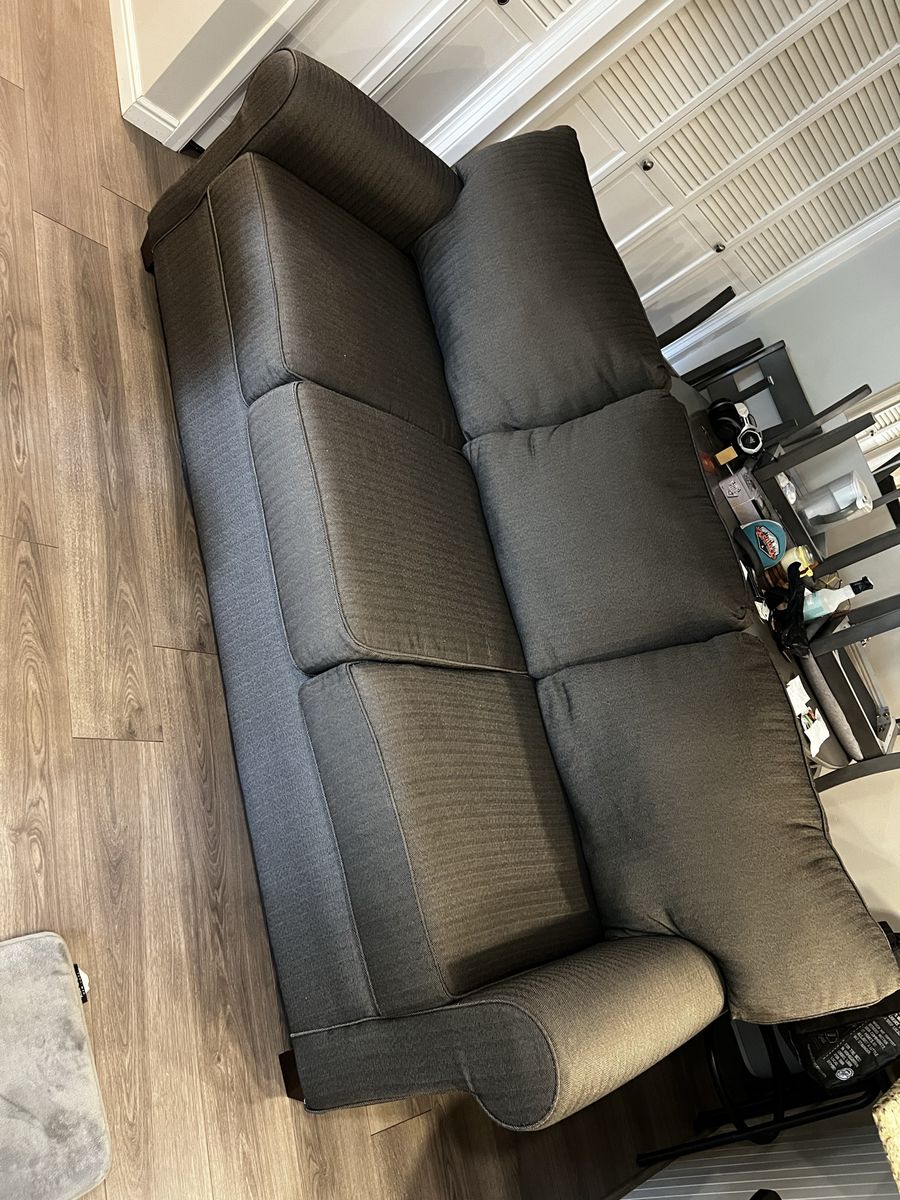 Dark Gray Fabric 3-Cushion Sofa with Rolled Arms