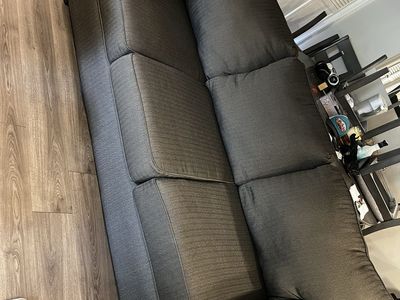 Dark Gray Fabric 3-Cushion Sofa with Rolled Arms