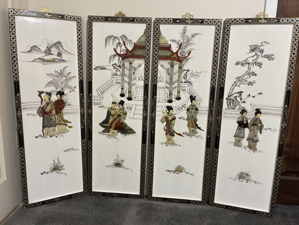 Chinese Lacquer Wood Panels, hand Carved