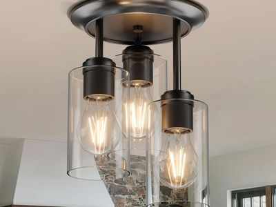 3-Light Matte Black Semi Flush Mount Ceiling Light Fixture