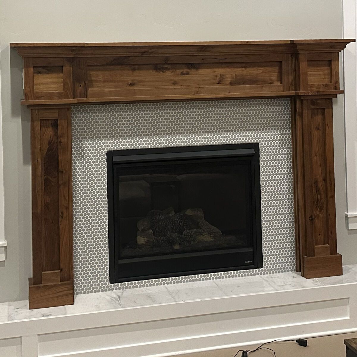 Mantle- solid wood knotty alder fireplace mantle