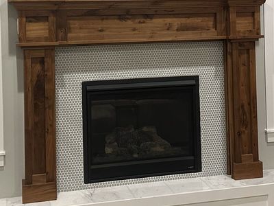 Mantle- solid wood knotty alder fireplace mantle