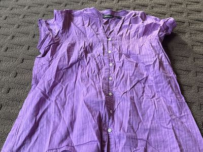 Eddie Bauer Women's Purple V-Neck Button-Front Tunic Blouse, Size Medium