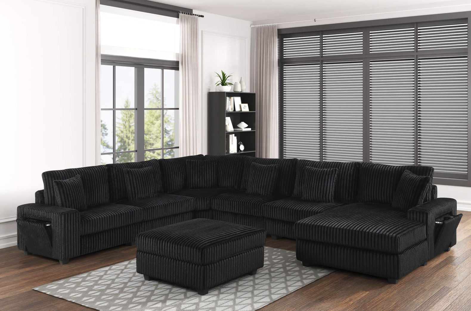 LABOR DAY SALE — BLACK SECTIONAL W/ CUPHOLDERS & USB CHARGER — ONLY $1,699!